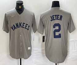 Nike New York Yankees #2 Derek Jeter Grey Throwback With Name Authentic Stitched MLB Jersey