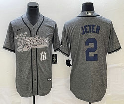 Nike New York Yankees #2 Derek Jeter Hemp grey Joint Team Patch on front Stitched MLB Jersey