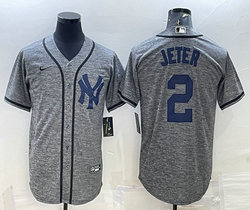 Nike New York Yankees #2 Derek Jeter Hemp grey team logo front Authentic Stitched jersey