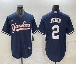 Nike New York Yankees #2 Derek Jeter Navy 2(II) Joint Stitched MLB Jersey