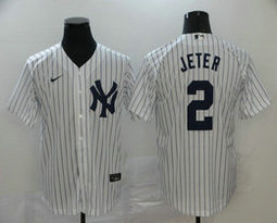 Nike New York Yankees #2 Derek Jeter White Game With Name Authentic Stitched MLB Jersey