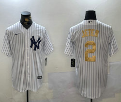 Nike New York Yankees #2 Derek Jeter White Gold Name and number Stitched MLB Jersey