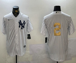 Nike New York Yankees #2 Derek Jeter White Gold number no name Stitched MLB Jersey