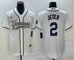 Nike New York Yankees #2 Derek Jeter White Joint Stitched MLB Jersey