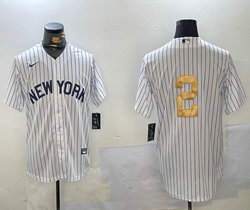Nike New York Yankees #2 Derek Jeter White New York Gold number no name Stitched MLB Jersey