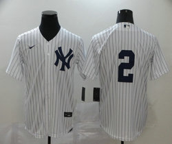 Nike New York Yankees #2 Derek Jeter White Stripe Game Authentic Stitched MLB Jersey