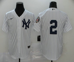 Nike New York Yankees #2 Derek Jeter White Stripe Game With Hall of Fame patch Authentic Stitched MLB Jersey