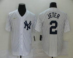Nike New York Yankees #2 Derek Jeter White Stripe Gold Logo Game Authentic Stitched MLB Jersey