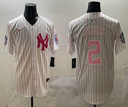 Nike New York Yankees #2 Derek Jeter White Stripes Joint Stitched MLB Jersey
