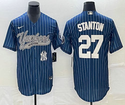 Nike New York Yankees #27 Giancarlo Stanton Blue Throwback Joint Team Patch on front Stitched MLB Jersey