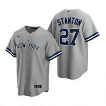 Nike New York Yankees #27 Giancarlo Stanton Grey Game With Name Authentic Stitched MLB Jersey