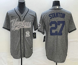 Nike New York Yankees #27 Giancarlo Stanton Hemp grey Joint Team Patch on front Stitched MLB Jersey