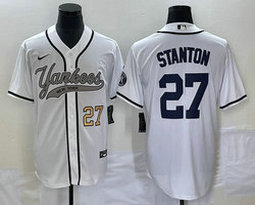 Nike New York Yankees #27 Giancarlo Stanton White Joint Gold #27 on front Stitched MLB Jersey
