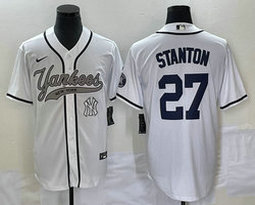 Nike New York Yankees #27 Giancarlo Stanton White Joint Team Patch on front Stitched MLB Jersey
