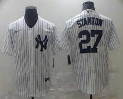 Nike New York Yankees #27 Giancarlo Stanton White Stripe Game Authentic Stitched MLB Jersey