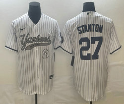 Nike New York Yankees #27 Giancarlo Stanton White Stripe Joint Team Patch on front Stitched MLB Jersey