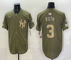 Nike New York Yankees #3 Babe Ruth Army Green MLB Jersey