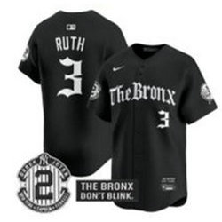 Nike New York Yankees #3 Babe Ruth Black 5(V) Joint MLB Jersey