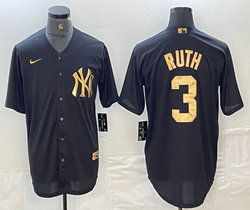 Nike New York Yankees #3 Babe Ruth Black Gold 4(IV) Stitched MLB Jersey