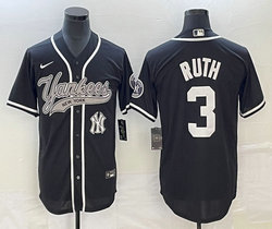 Nike New York Yankees #3 Babe Ruth Black Joint Team Patch on front Stitched MLB Jersey