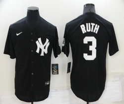 Nike New York Yankees #3 Babe Ruth Black Throwback Game Authentic Stitched MLB Jersey