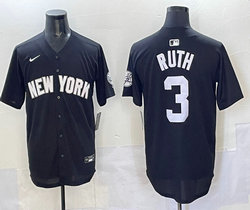 Nike New York Yankees #3 Babe Ruth Black With Name Game Authentic Stitched MLB Jersey