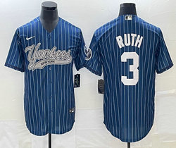 Nike New York Yankees #3 Babe Ruth Blue Throwback Joint Stitched MLB Jersey