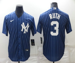 Nike New York Yankees #3 Babe Ruth Blue White stripe Authentic Stitched MLB jersey