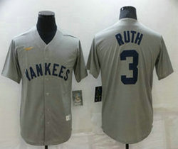 Nike New York Yankees #3 Babe Ruth Gray Cooperstown Collection Game Authentic Stitched MLB Jersey