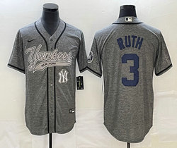 Nike New York Yankees #3 Babe Ruth Hemp grey Joint Team Patch on front Stitched MLB Jersey