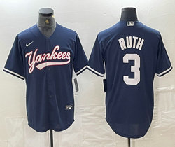 Nike New York Yankees #3 Babe Ruth Navy 2(II) Joint Stitched MLB Jersey