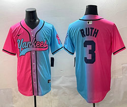 Nike New York Yankees #3 Babe Ruth Pink and Blue Joint MLB Jersey
