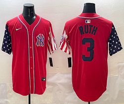 Nike New York Yankees #3 Babe Ruth Red 1(I) flag Joint MLB Jersey