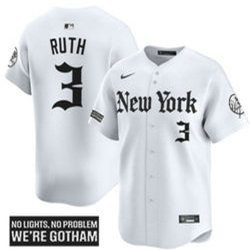 Nike New York Yankees #3 Babe Ruth White 5(V) Joint MLB Jersey