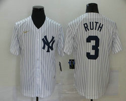 Nike New York Yankees #3 Babe Ruth White Stripe Gold Logo Game Authentic Stitched MLB Jersey