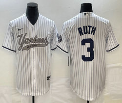 Nike New York Yankees #3 Babe Ruth White Stripe Joint Stitched MLB Jersey
