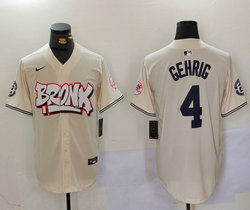 Nike New York Yankees #4 Lou Gehrig Cream Joint Authentic Stitched baseball jersey