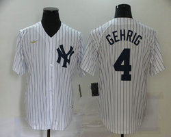 Nike New York Yankees #4 Lou Gehrig White Stripe Gold Logo Game Authentic Stitched MLB Jersey