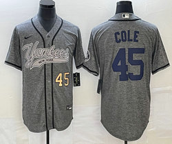 Nike New York Yankees #45 Gerrit Cole Hemp grey Joint Gold #45 on front Stitched MLB Jersey