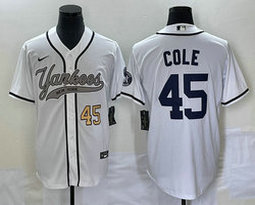 Nike New York Yankees #45 Gerrit Cole White Joint Gold #45 on front Stitched MLB Jersey