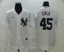 Nike New York Yankees #45 Gerrit Cole White Stripe Game With Name Authentic Stitched MLB Jersey