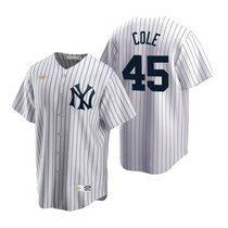 Nike New York Yankees #45 Gerrit Cole White Stripe Gold Logo Game Authentic Stitched MLB Jersey