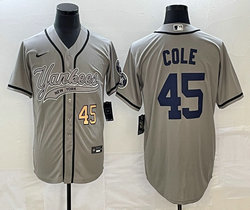 Nike New York Yankees #45 Gerrit Cole grey Joint Gold #45 on front Stitched MLB Jersey