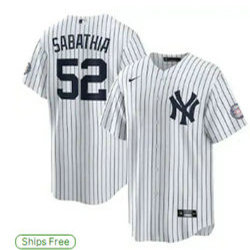 Nike New York Yankees #52 Cc Sabathia White With Name Authentic Stitched MLB Jersey