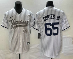 Nike New York Yankees #65 Nestor Cortes Jr. White Stripe Team Logo front Joint Authentic Stitched baseball jersey