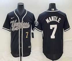 Nike New York Yankees #7 Mickey Mantle Black Joint Gold #7 on front Stitched MLB Jersey