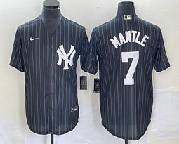 Nike New York Yankees #7 Mickey Mantle Black stripe Throwback Game Authentic Stitched MLB Jersey