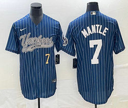 Nike New York Yankees #7 Mickey Mantle Blue Throwback Joint Gold #7 on front Stitched MLB Jersey