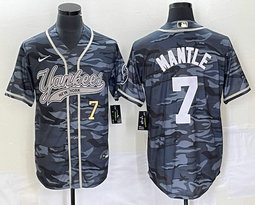 Nike New York Yankees #7 Mickey Mantle Camo Joint Gold 7 in front Stitched MLB Jersey