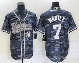 Nike New York Yankees #7 Mickey Mantle Camo Joint Team Patch in front Stitched MLB Jersey